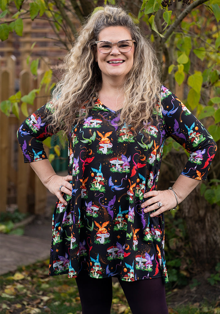 Front view of Manon Dragons and Mushrooms Print Tunic