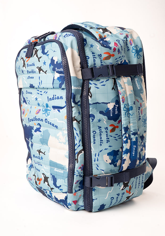 Seventh angle of Map Print Cabin Bag, travel inspired Cabin Bag with map print.