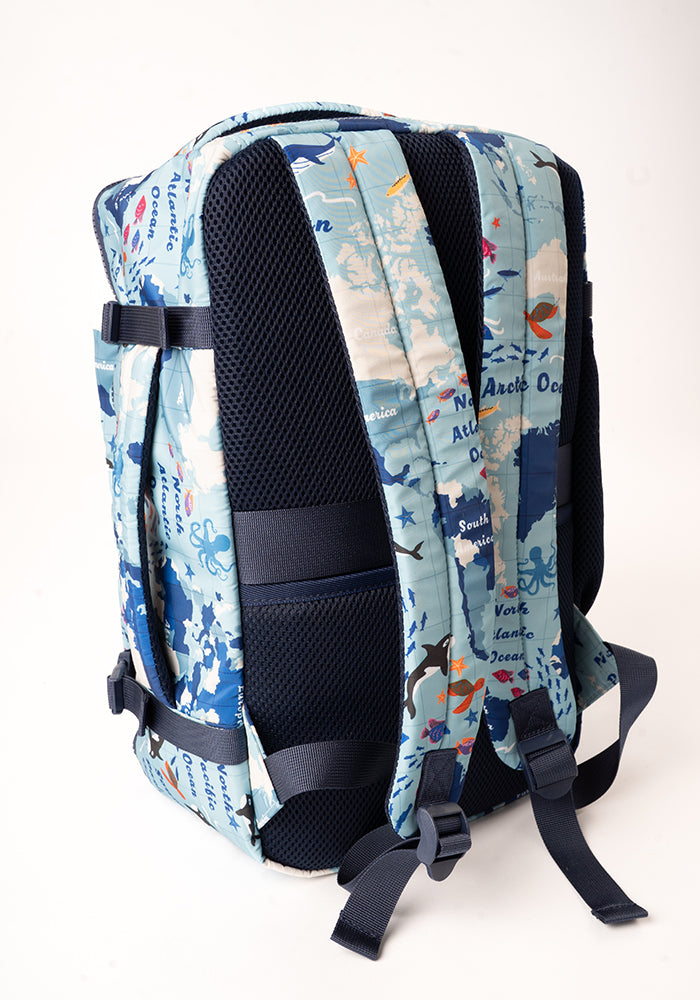 Sixth angle of Map Print Cabin Bag, travel inspired Cabin Bag with map print.