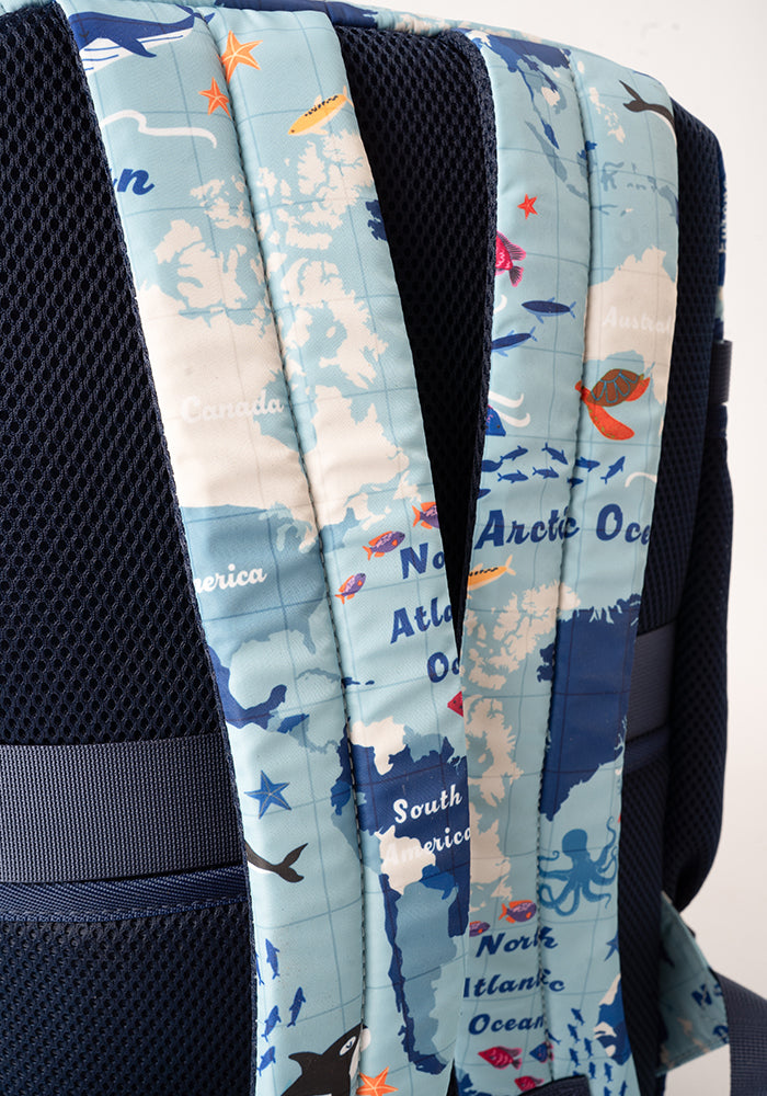Eighth angle of Map Print Cabin Bag, travel inspired Cabin Bag with map print.