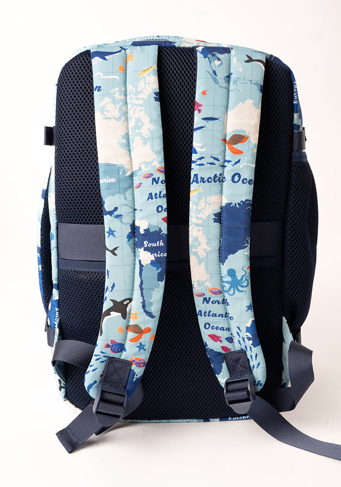 Fifth angle of Map Print Cabin Bag, travel inspired Cabin Bag with map print.