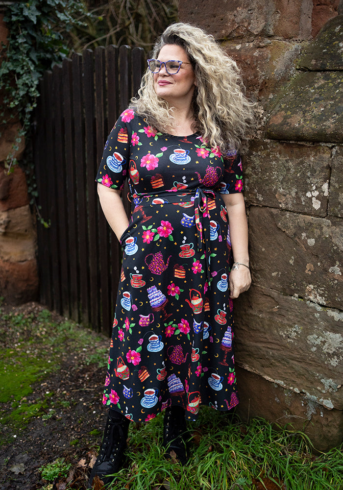 Third angle of Marcie Tea &amp; Cake Print Jersey Midi Dress