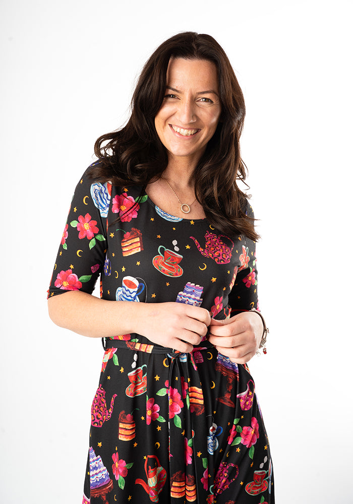 Thirteenth angle of Marcie Tea &amp; Cake Print Jersey Midi Dress