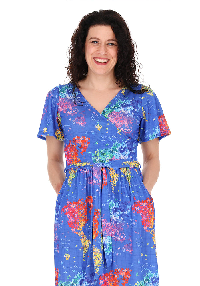 Sixth angle of Margaux Butterfly Map Print Midi Dress