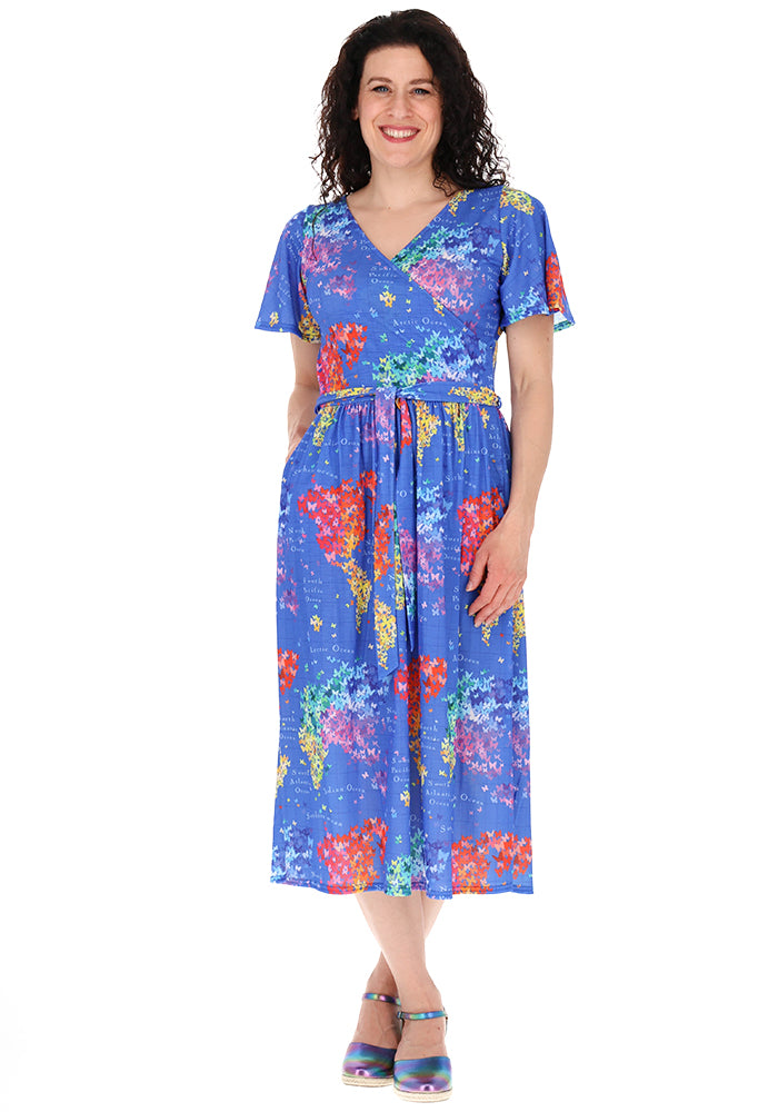 Third angle of Margaux Butterfly Map Print Midi Dress