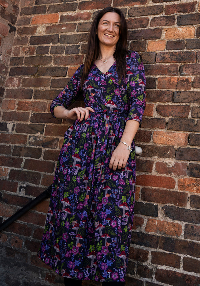 Mari Mushroom Print Viscose Midi Dress