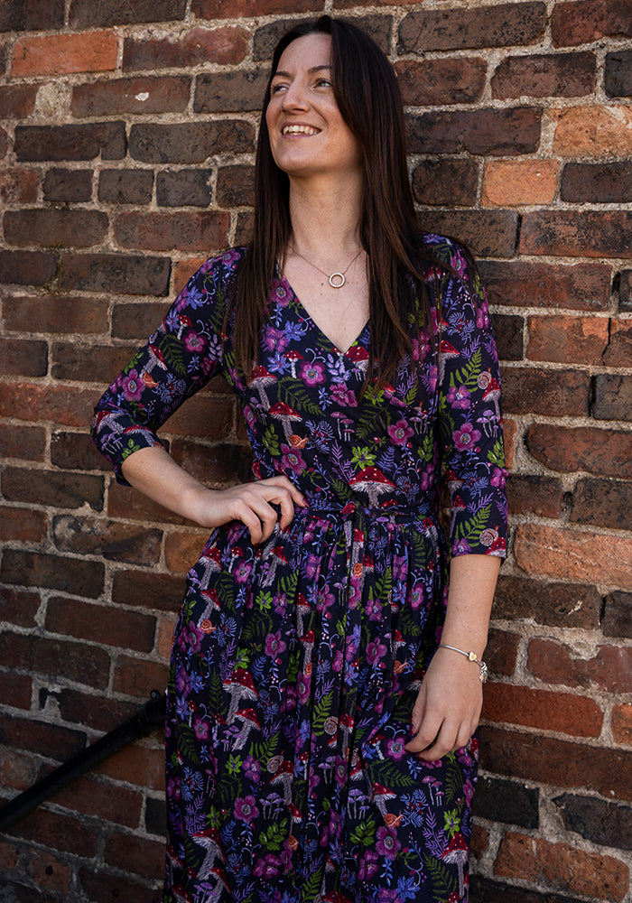Mari Mushroom Print Viscose Midi Dress