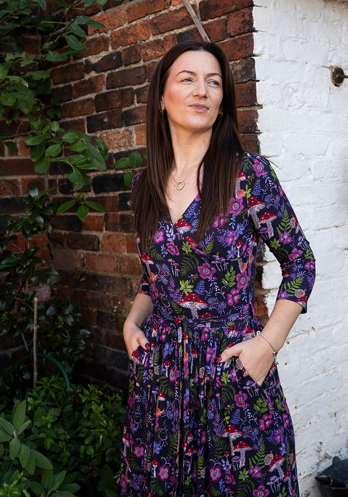 Mari Mushroom Print Viscose Midi Dress