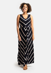 Maria Navy & Light Pink Chevron Maxi Dress