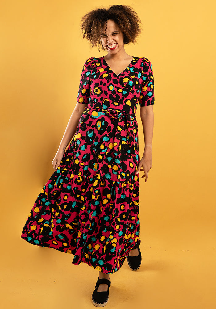 Fifth angle of Mariah Pink Animal Print Cotton Midaxi Dress