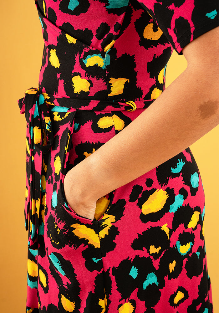 Third angle of Mariah Pink Animal Print Cotton Midaxi Dress
