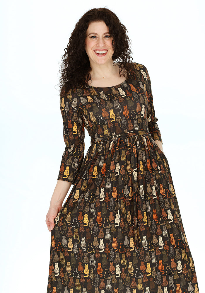 Seventh angle of Mariam Cat Print Midi Dress