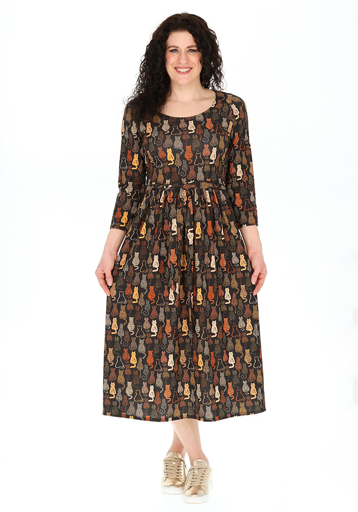 Third angle of Mariam Cat Print Midi Dress