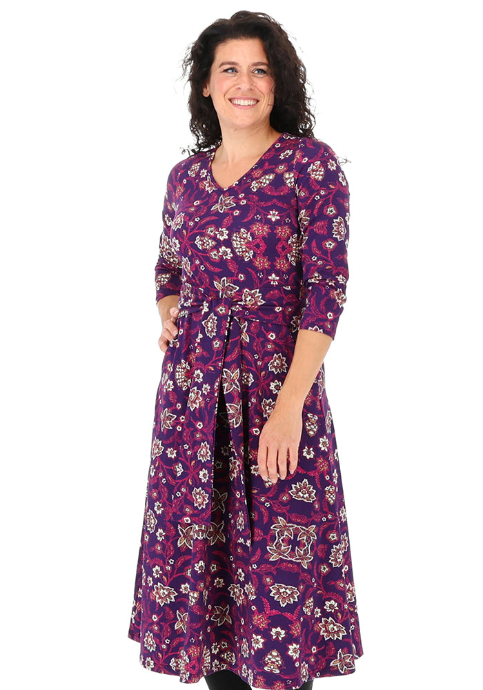 Maristela Nouveau Batik Tile Print A-Line Skirt Cotton Midi Dress