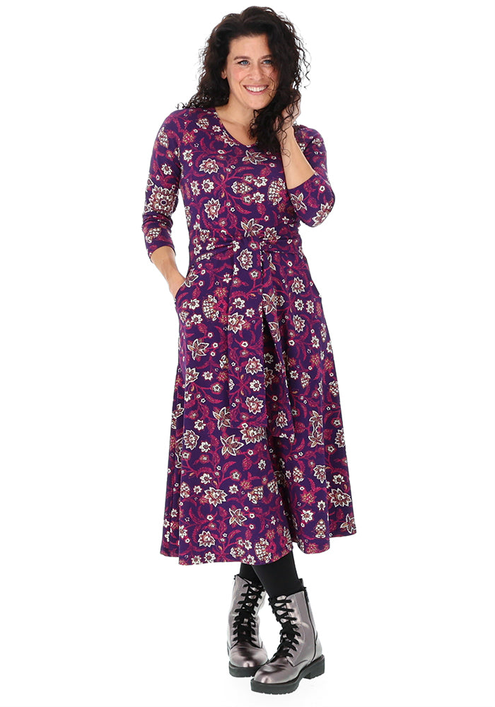Maristela Nouveau Batik Tile Print A-Line Skirt Cotton Midi Dress