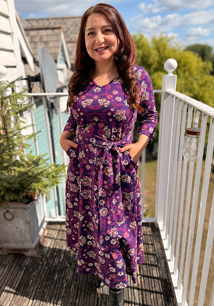 Maristela Nouveau Batik Tile Print A-Line Skirt Cotton Midi Dress