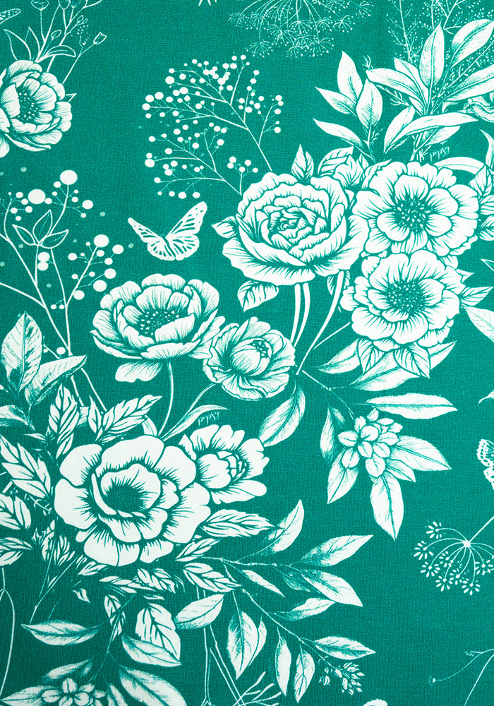 Marjolein Green &amp; White Sketched Botanical Print Cotton Dress