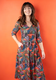 Martha-May Dinosaur Meadow Print Midi Dress