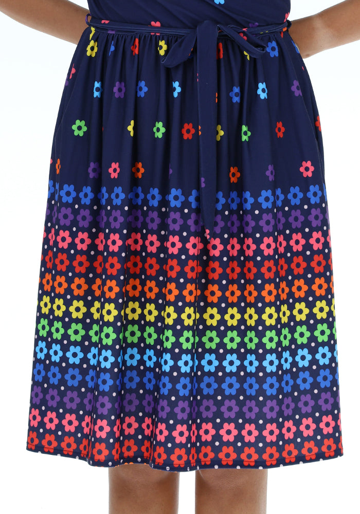 Third angle of Maybel Retro Flower Border Print Jersey Dress