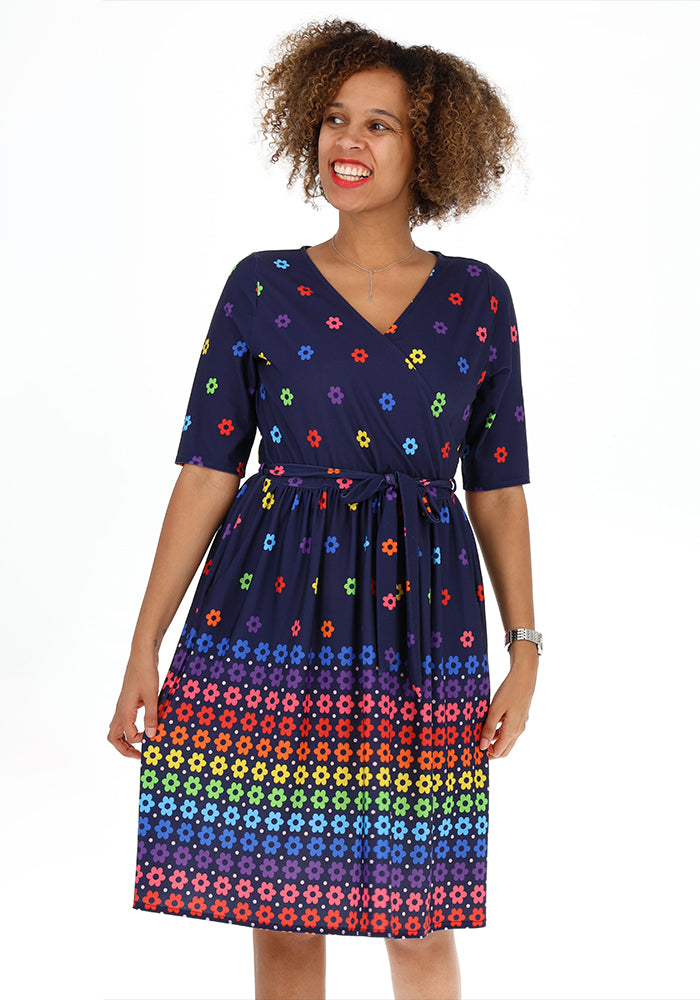 Fourth angle of Maybel Retro Flower Border Print Jersey Dress