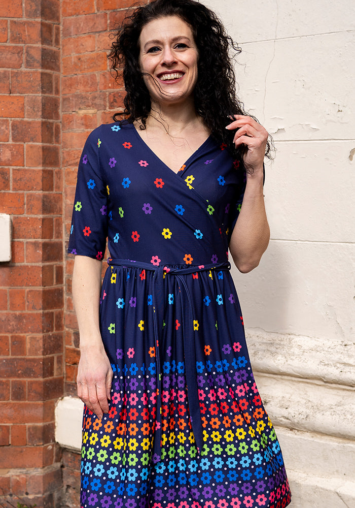 Sixth angle of Maybel Retro Flower Border Print Jersey Dress