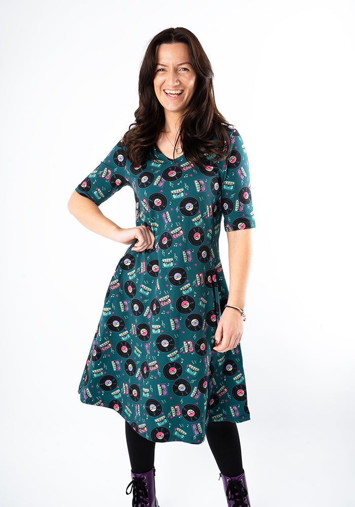 Seventh angle of Maz Mixtapes Print Cotton Trapeze Dress