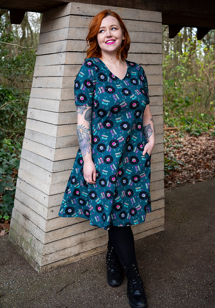 Fourth angle of Maz Mixtapes Print Cotton Trapeze Dress