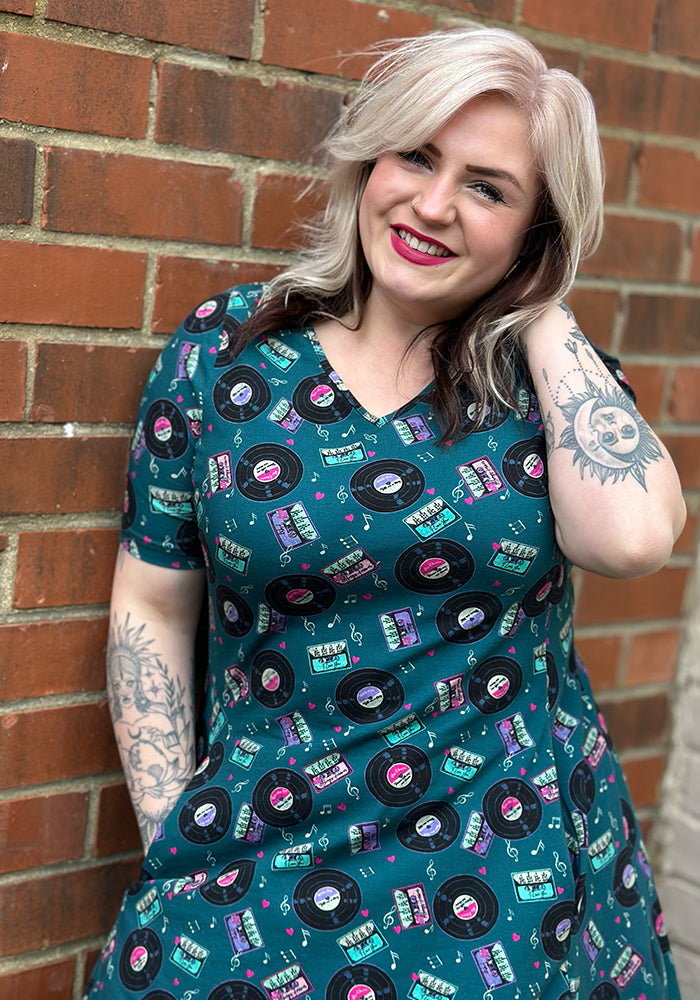 Sixth angle of Maz Mixtapes Print Cotton Trapeze Dress