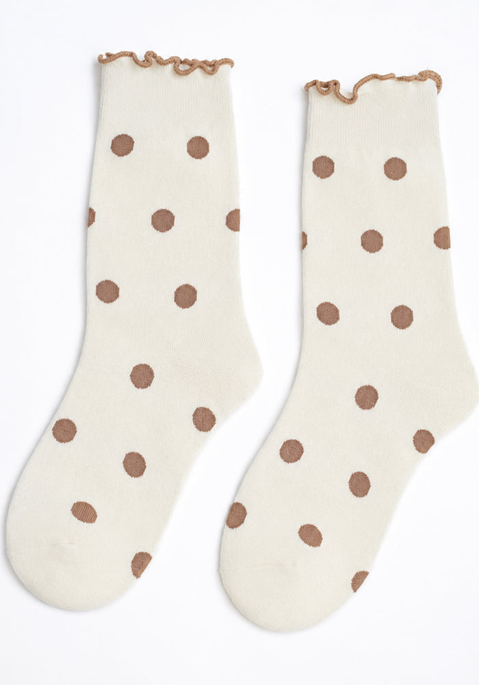 Cream &amp; Brown Medium Polka Dot Socks