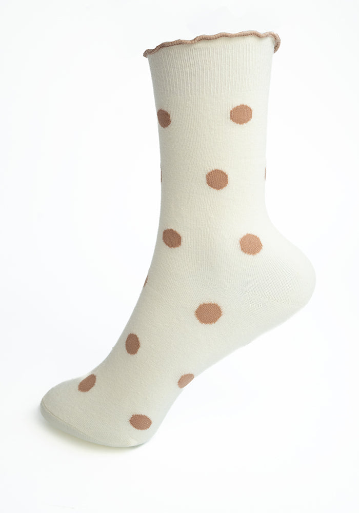 Cream &amp; Brown Medium Polka Dot Socks
