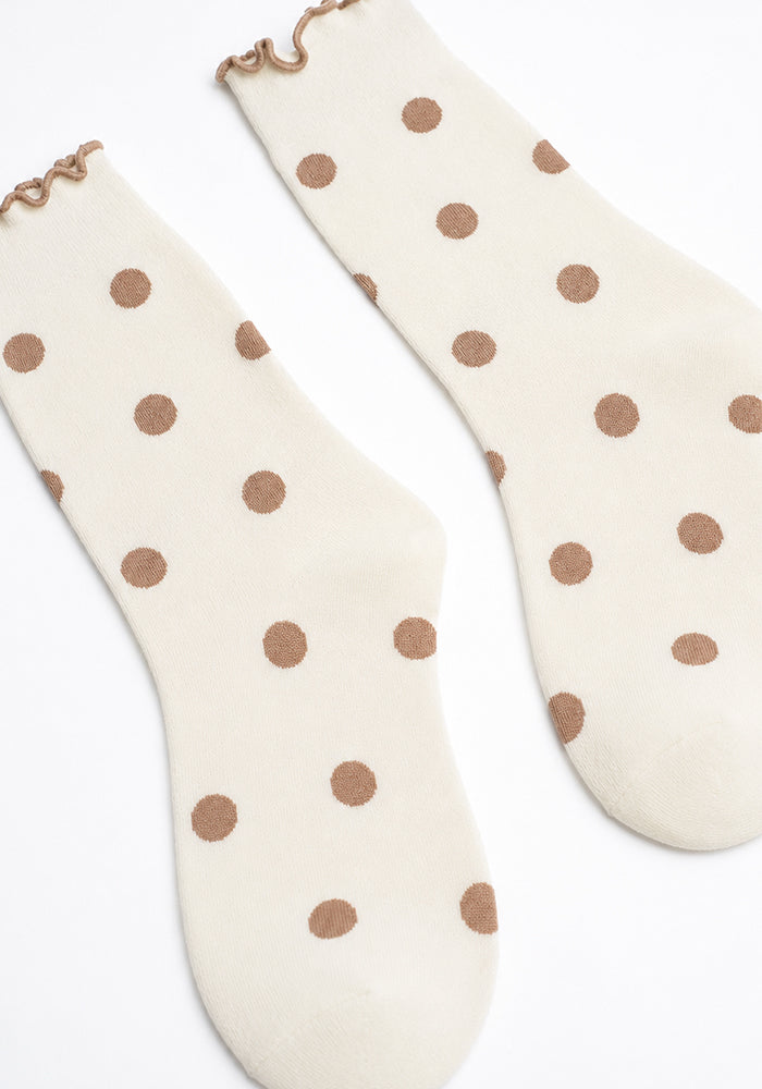 Cream &amp; Brown Medium Polka Dot Socks