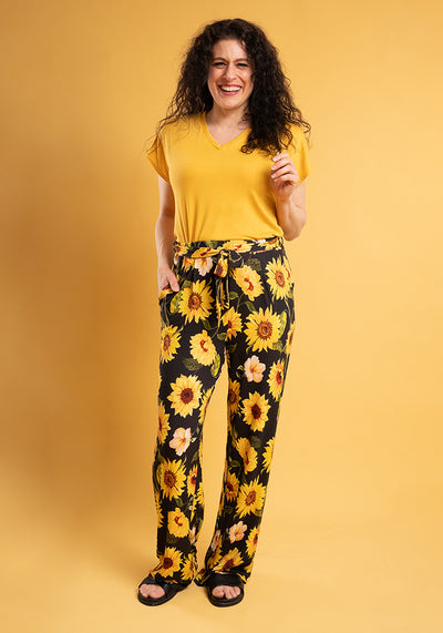 Melenia Sunflower Print Full Length Viscose Trousers