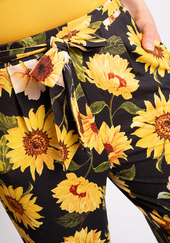 Melenia Sunflower Print Full Length Viscose Trousers