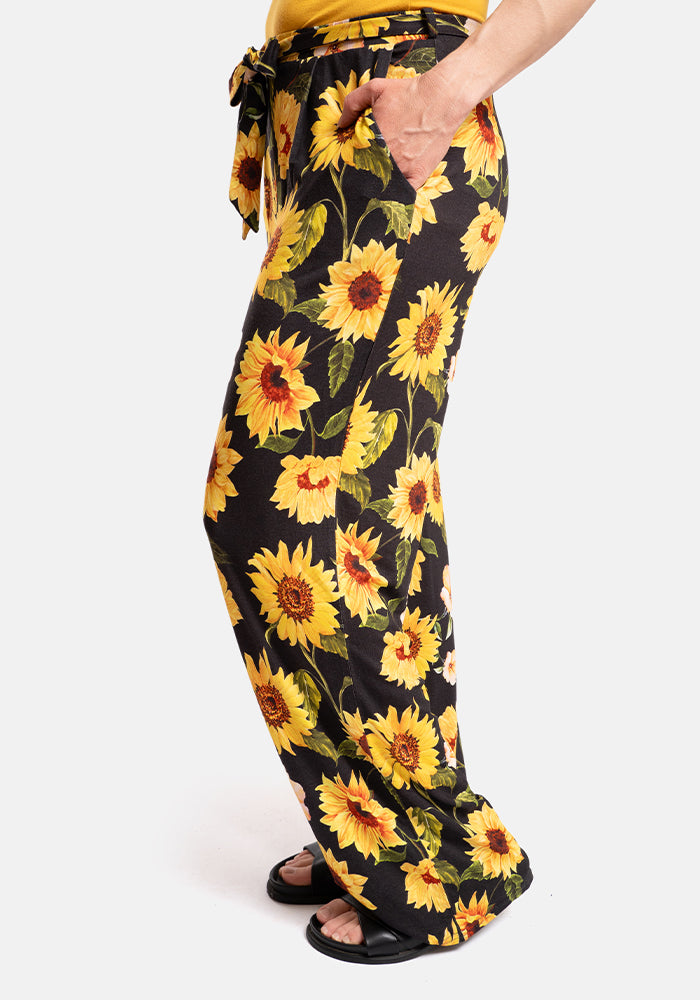 Fourth angle of Melenia Sunflower Print Full Length Viscose Trousers