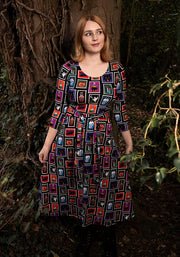 Melvina Halloween Stamps Print Cotton Midi Dress