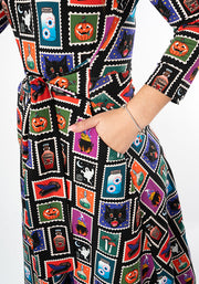 Melvina Halloween Stamps Print Cotton Midi Dress
