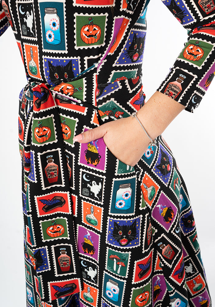 Melvina Halloween Stamps Print Cotton Midi Dress