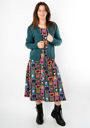Melvina Halloween Stamps Print Cotton Midi Dress