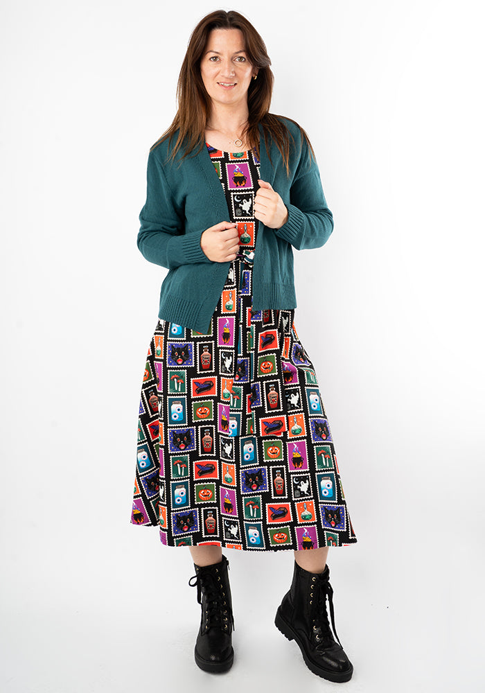 Melvina Halloween Stamps Print Cotton Midi Dress