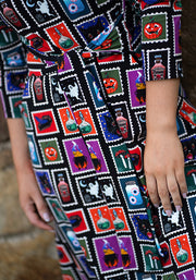 Melvina Halloween Stamps Print Cotton Midi Dress