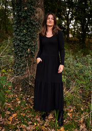 Mena Black Tiered Hem Midaxi Dress