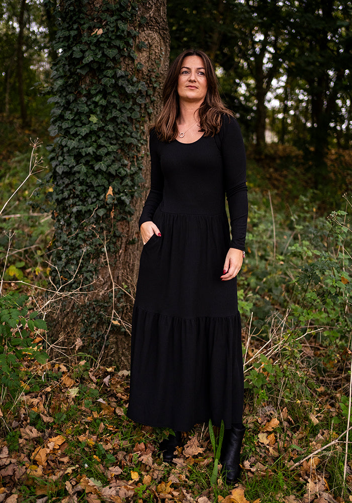 Mena Black Tiered Hem Midaxi Dress