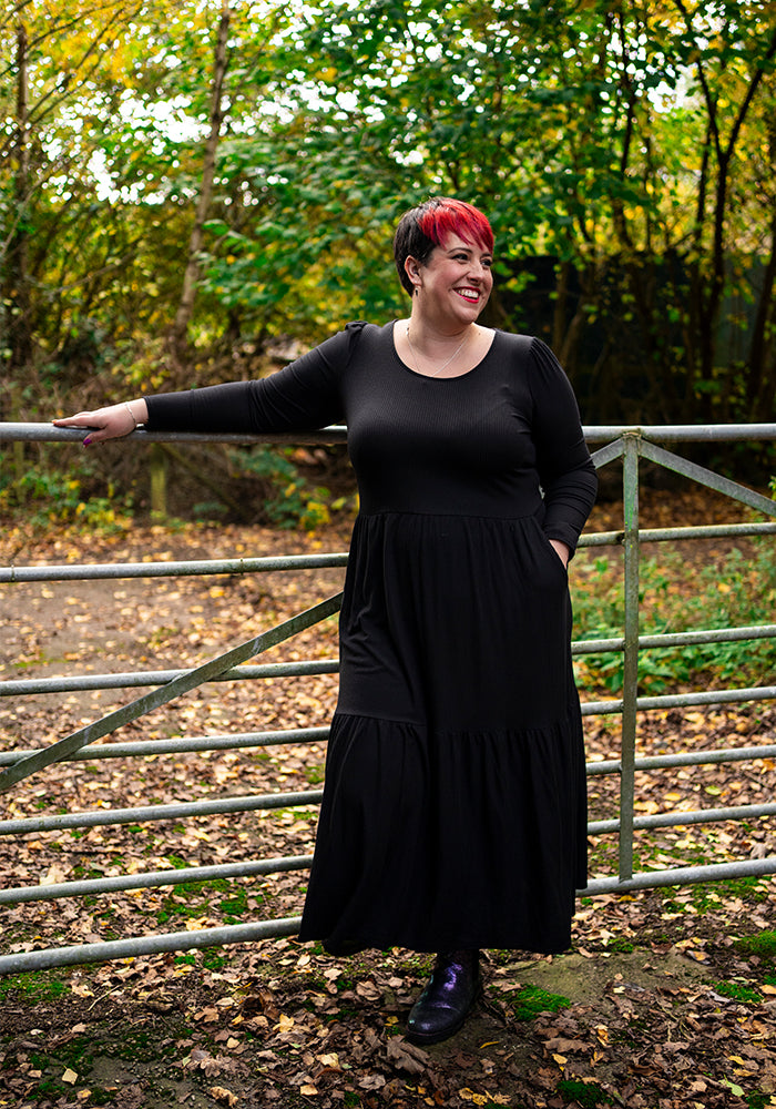 Seventh angle of Mena Black Tiered Hem Midaxi Dress