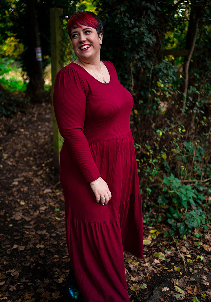 Fourth angle of Mena Wine Tiered Hem Midaxi Dress