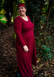 Mena Wine Tiered Hem Midaxi Dress