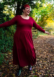 Mena Wine Tiered Hem Midaxi Dress