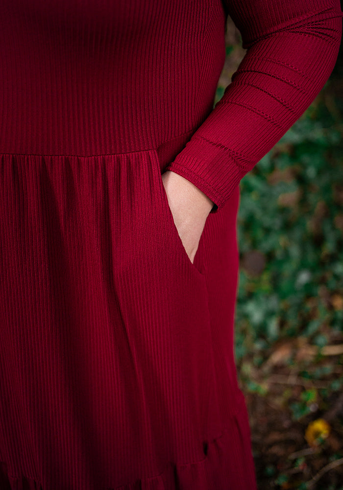 Fifth angle of Mena Wine Tiered Hem Midaxi Dress