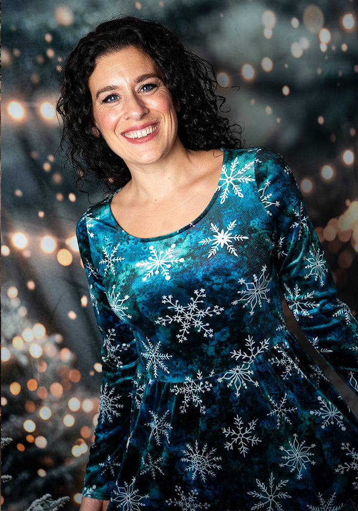 Mercy Teal Snowflake Print 2 Tiered Dress