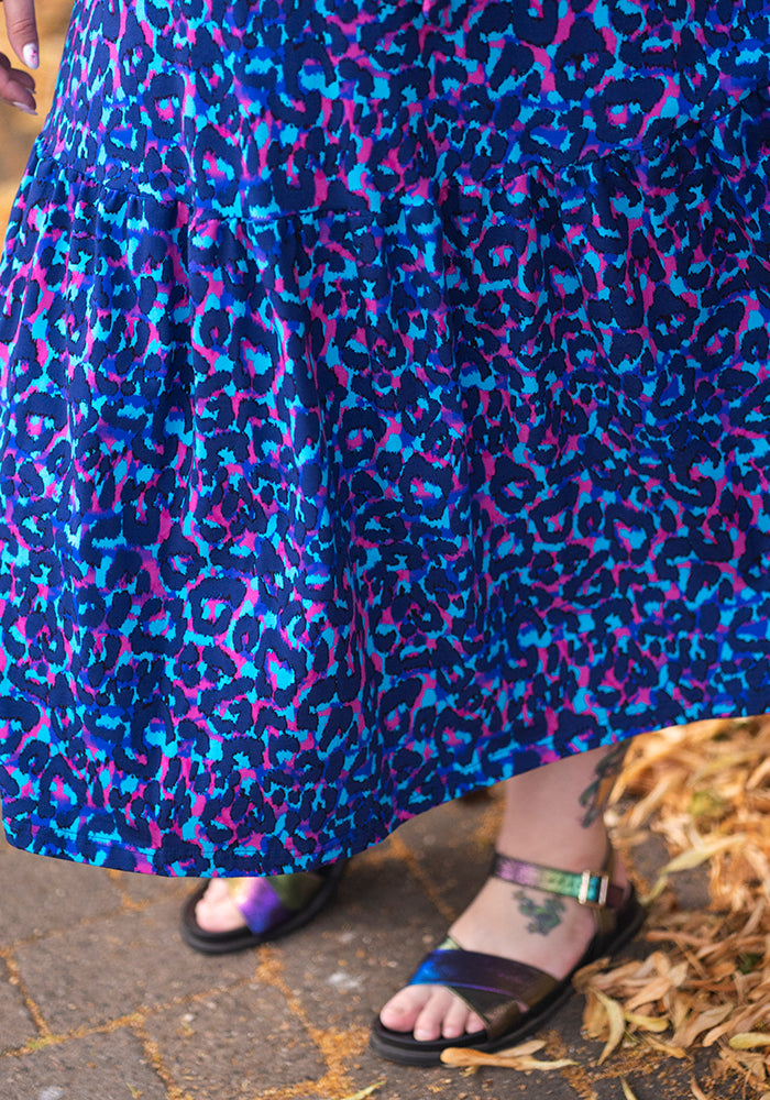 Meredith Layered Animal Print Tiered Hem Cotton Midaxi Dress