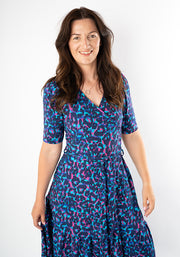 Meredith Layered Animal Print Tiered Hem Cotton Midaxi Dress